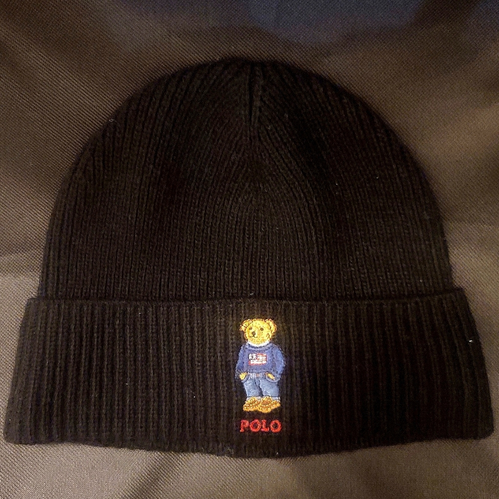 Polo by Ralph Lauren Adult Black Beanie with Bear Design